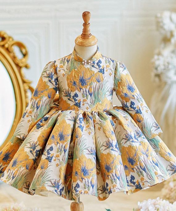 Beautiful Colorblock Stand Collar Patchwork Girls Maxi Dresses Spring