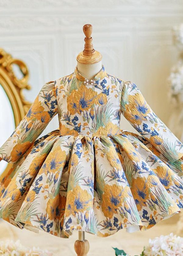 Beautiful Colorblock Stand Collar Patchwork Girls Maxi Dresses Spring - Image 2