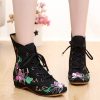 Beautiful Cross Strap Embroideried Ankle boots Black Cotton Fabric