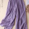 Beautiful Lavender Elastic Waist Side Open Linen Straight Pants Summer