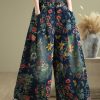 Beautiful Navy Oversized Print Denim Wide Leg Pants Summer