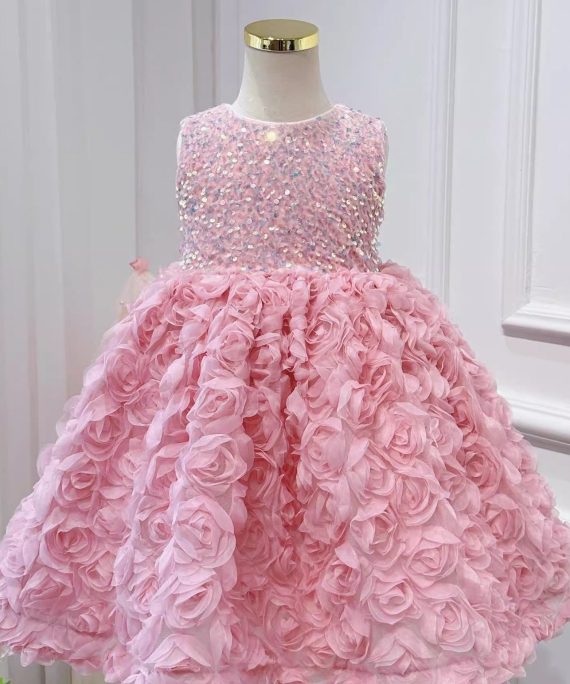 Beautiful Pink Tulle Patchwork Sequins Girls Long Dress Sleeveless