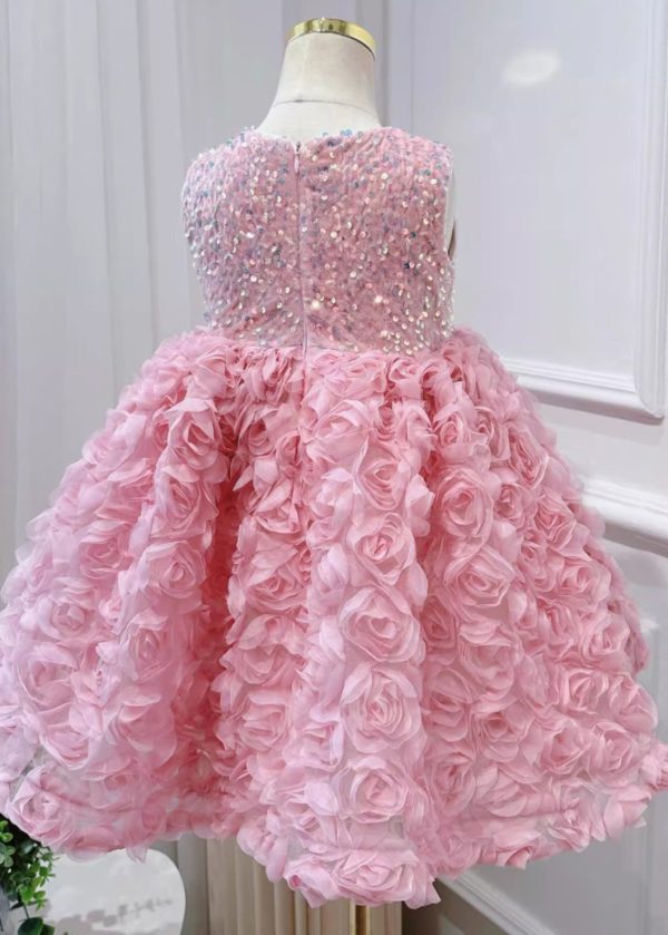 Beautiful Pink Tulle Patchwork Sequins Girls Long Dress Sleeveless - Image 3