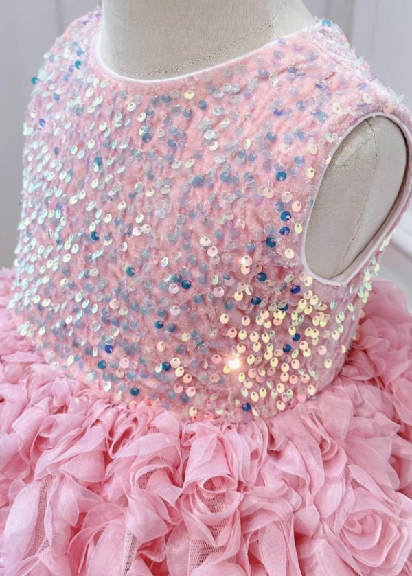 Beautiful Pink Tulle Patchwork Sequins Girls Long Dress Sleeveless - Image 4