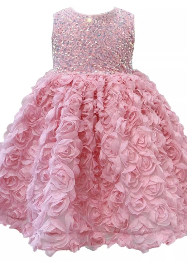 Beautiful Pink Tulle Patchwork Sequins Girls Long Dress Sleeveless - Image 5