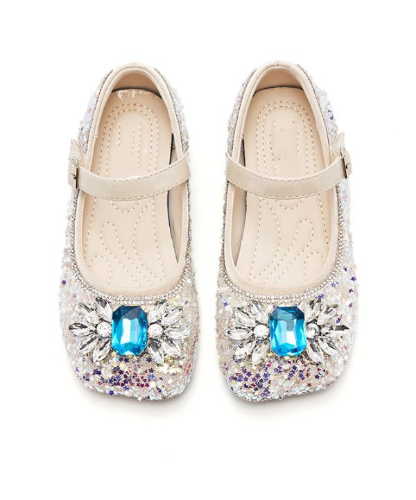 Beautiful Purple Crystal Zircon Kids Buckle Strap Flat Shoes - Image 3