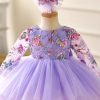 Beautiful Purple Tulle Patchwork Patch Girls Long Dress Spring