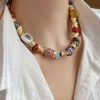 Beautiful Rainbow Sterling Silver Overgild Ceramic Beads Collar Necklace