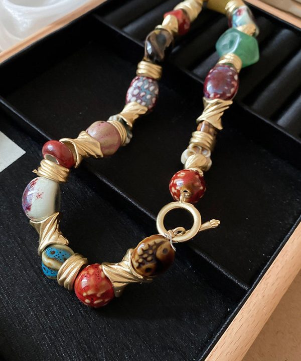 Beautiful Rainbow Sterling Silver Overgild Ceramic Beads Collar Necklace - Image 2