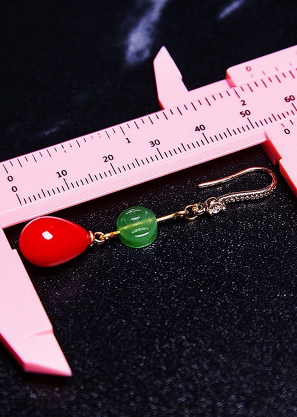 Beautiful Red Water Droplet Coral Fine Jade Drop Earrings - Image 5
