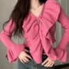 Beautiful Rose Ruffled Patchwork Cotton Knit Sweaters Spring