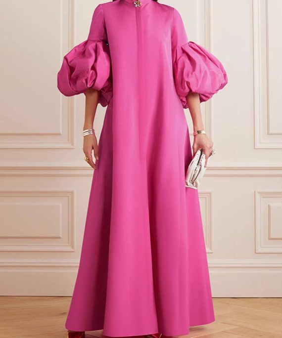 Beautiful Rose Stand Collar Maxi Dress Petal Sleeve