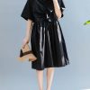 Beautiful black clothes For Women v neck Cinched A Line summer Dress