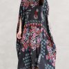 Beautiful black print clothes v neck Batwing Sleeve Traveling summer Dress