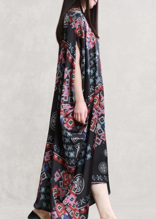 Beautiful black print clothes v neck Batwing Sleeve Traveling summer Dress - Image 3
