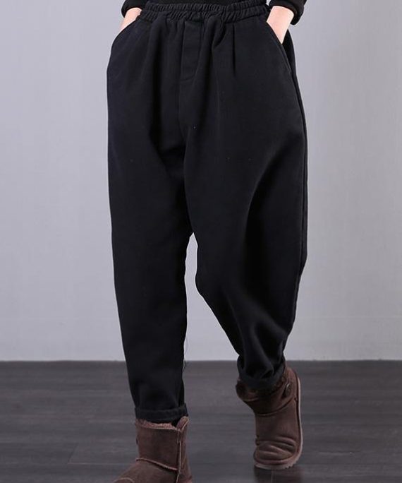 Beautiful black women pants plus size elastic waist pockets Work harem pants