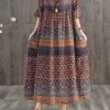 Beautiful blended Wardrobes Drops Design Retro Print Washed Comfortable Loose Dress