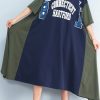 Beautiful blue Cotton clothes stylish Tutorials patchwork large hem Summer Dress