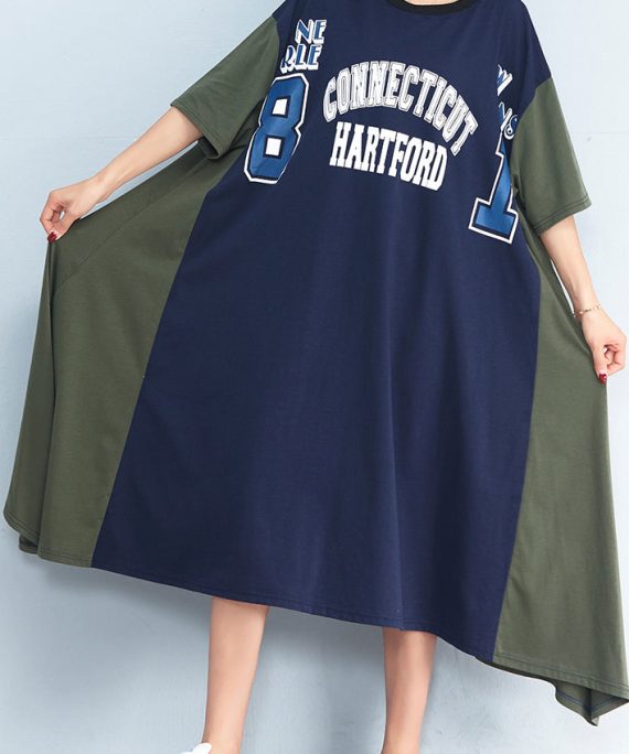 Beautiful blue Cotton clothes stylish Tutorials patchwork large hem Summer Dress