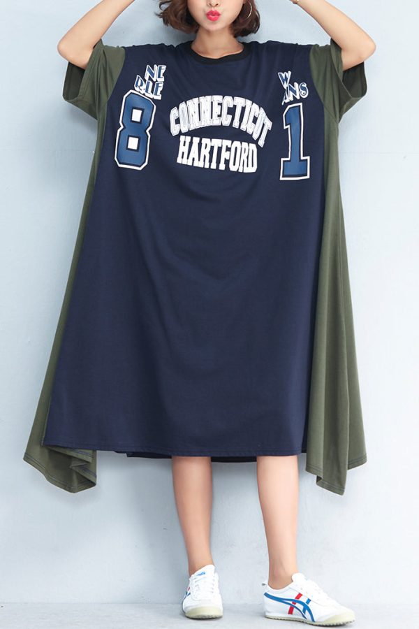 Beautiful blue Cotton clothes stylish Tutorials patchwork large hem Summer Dress - Image 2
