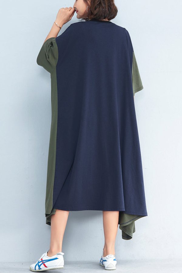 Beautiful blue Cotton clothes stylish Tutorials patchwork large hem Summer Dress - Image 4