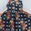 Beautiful blue Plaid cotton dresses Vintage Fabrics o neck large hem cotton summer Dress
