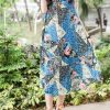 Beautiful blue print cotton quilting clothes sleeveless tie waist Maxi summer Dresses