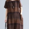 Beautiful chocolate dotted Cotton tunic top o neck pockets short Dress