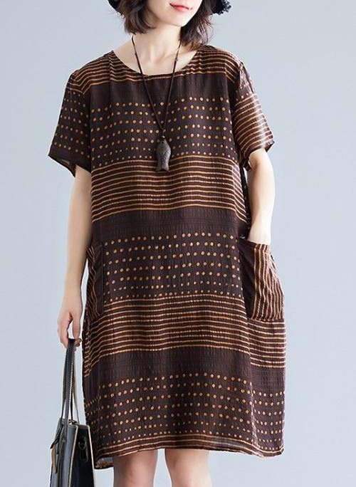 Beautiful chocolate dotted Cotton tunic top o neck pockets short Dress