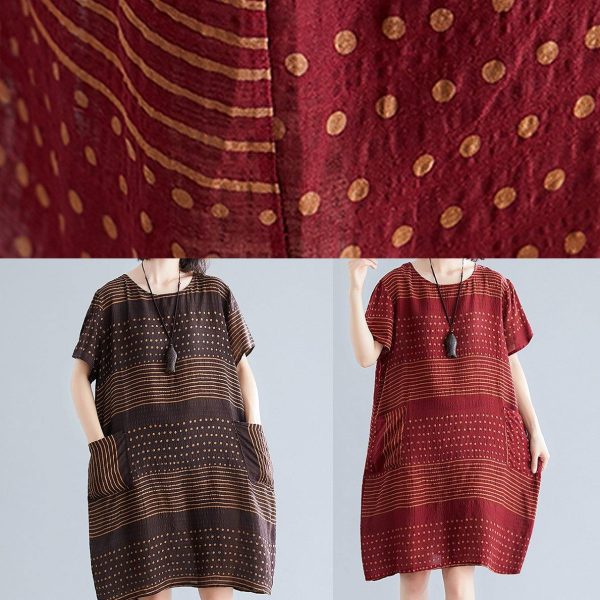 Beautiful chocolate dotted Cotton tunic top o neck pockets short Dress - Image 5