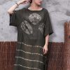 Beautiful green prints linen Tunic side open Plus Size Clothing summer Dress