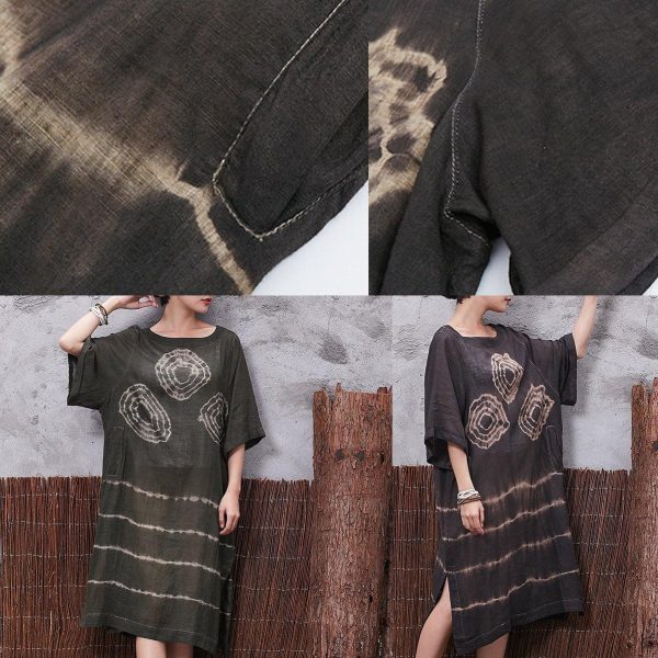 Beautiful green prints linen Tunic side open Plus Size Clothing summer Dress - Image 5