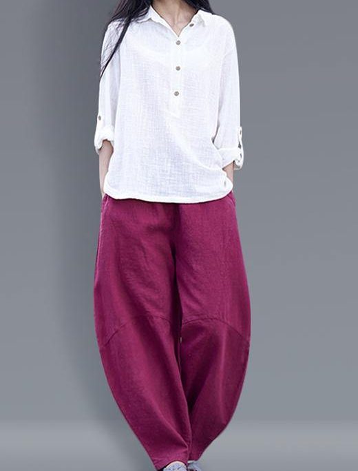Beautiful harem pants cotton Boho Work Outfits burgundy long pants