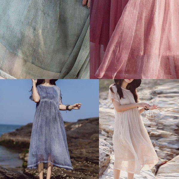 Beautiful khaki o neck cotton Tunics short sleeve long summer Dress - Image 5