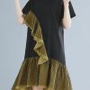 Beautiful o neck Ruffles Cotton summer clothes For Women black Dresses