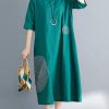 Beautiful o neck embroidery cotton dress plus size pattern green Dress Summer