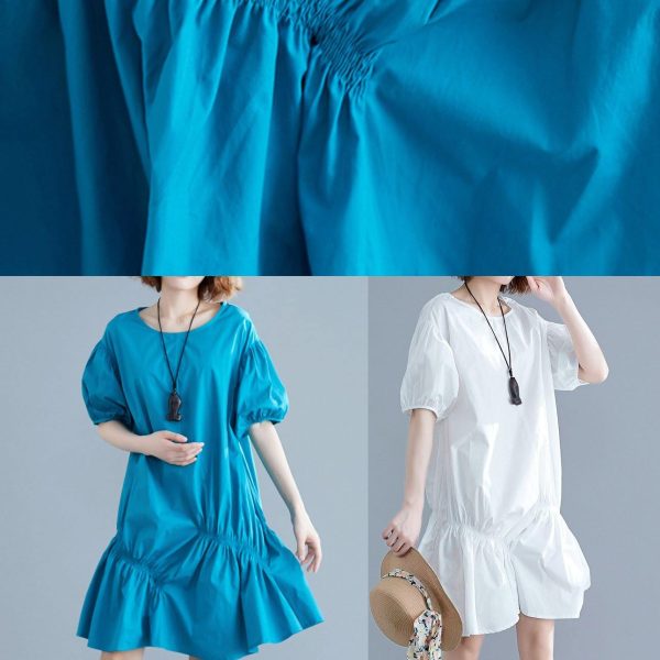 Beautiful o neck lantern sleeve Cotton pattern white Dresses - Image 5