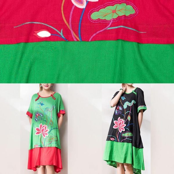 Beautiful o neck patchwork cotton linen quilting dresses Inspiration green embroidery Dress summer - Image 5