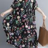Beautiful o neck Cinched cotton outfit Work black print Traveling Dresses