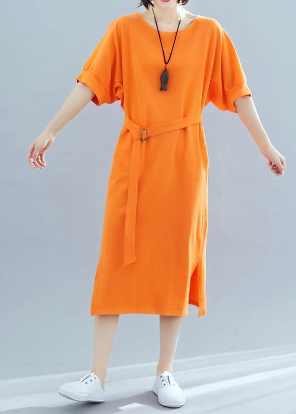 Beautiful orange cotton quilting clothes o neck side open A Line summer Dresses - Image 2