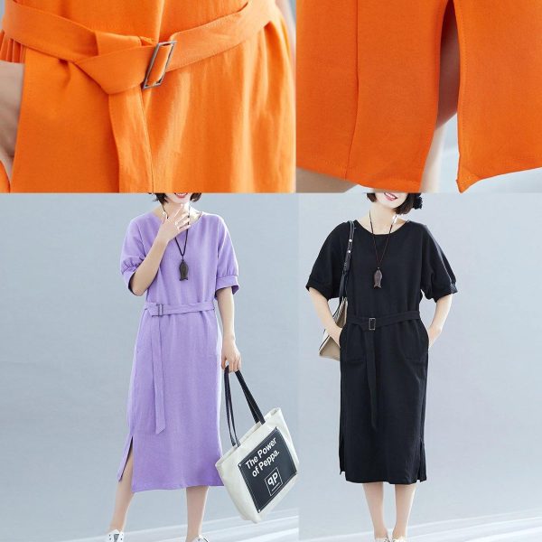 Beautiful orange cotton quilting clothes o neck side open A Line summer Dresses - Image 5