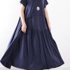 Beautiful patchwork Extra large hem silk clothes Fitted Neckline dull blue Maxi Dresses Summer