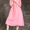 Beautiful pink linen clothes For Women fine Sewing o neck Cinched baggy Summer Dress