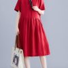 Beautiful red Cotton clothes v neck Cinched cotton Dresses