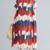 Beautiful red blue Plaid cotton quilting clothes Plus Size pattern o neck Kaftan Summer Dress