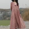 Beautiful red v neck linen dress half sleeve Maxi summer Dresses
