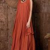 Beautiful sleeveless linen clothes For Women Outfits orange Dress summer