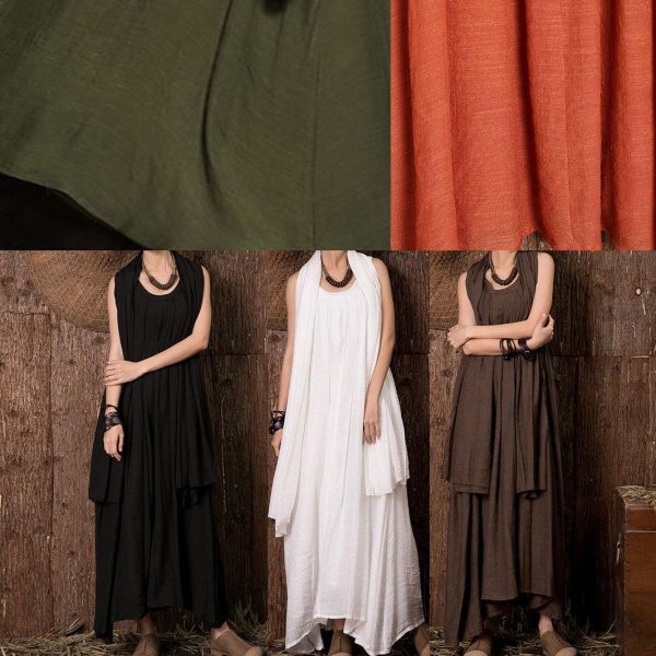 Beautiful sleeveless linen clothes For Women Outfits orange Dress summer - Image 5