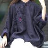 Beautiful stand collar Batwing Sleeve Tunic Cotton navy shirts