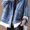Beautiful stand collar zippered Fine crane coats denim blue Art women coats